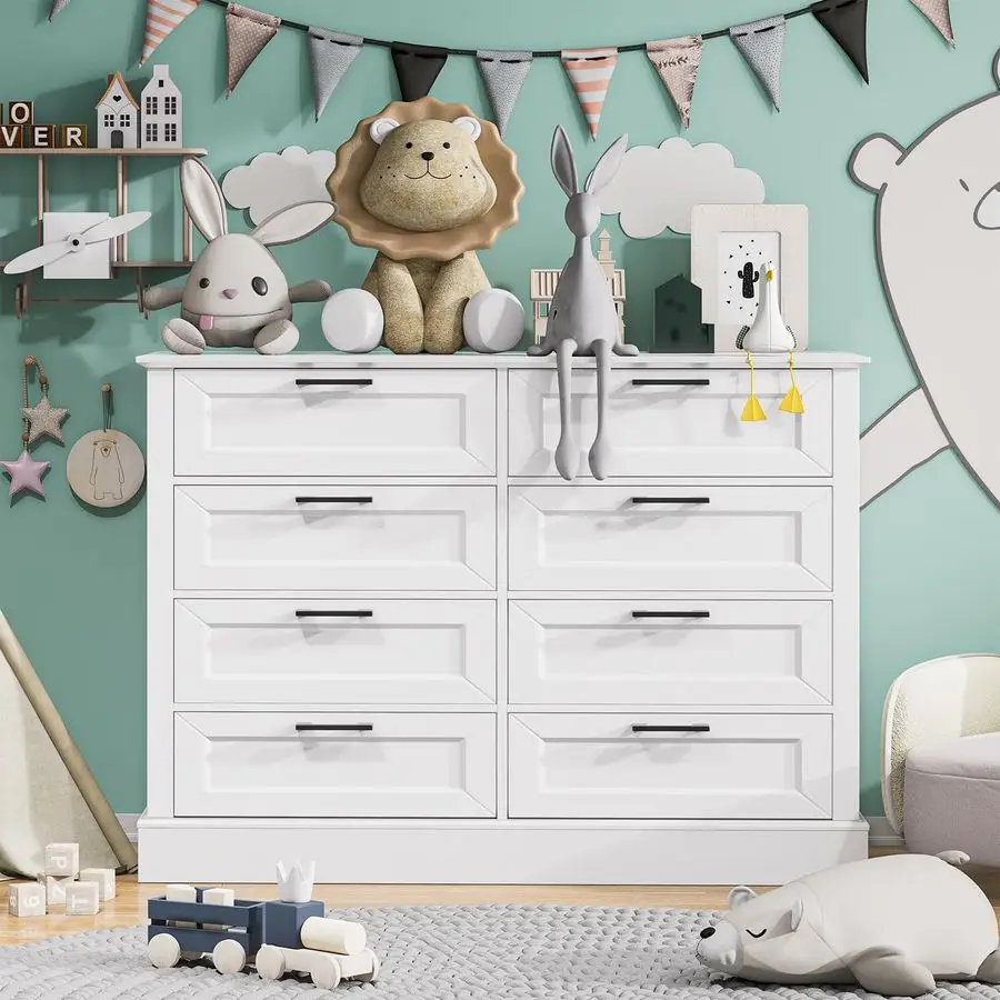 خزانة بيضاء لغرفة النوم، خزانة خشبية مع 8 أدراج، خزانة ذات أدراج لغرفة النوم وغرفة المعيشة ومدخل المدخل، المزرعة الحديثة