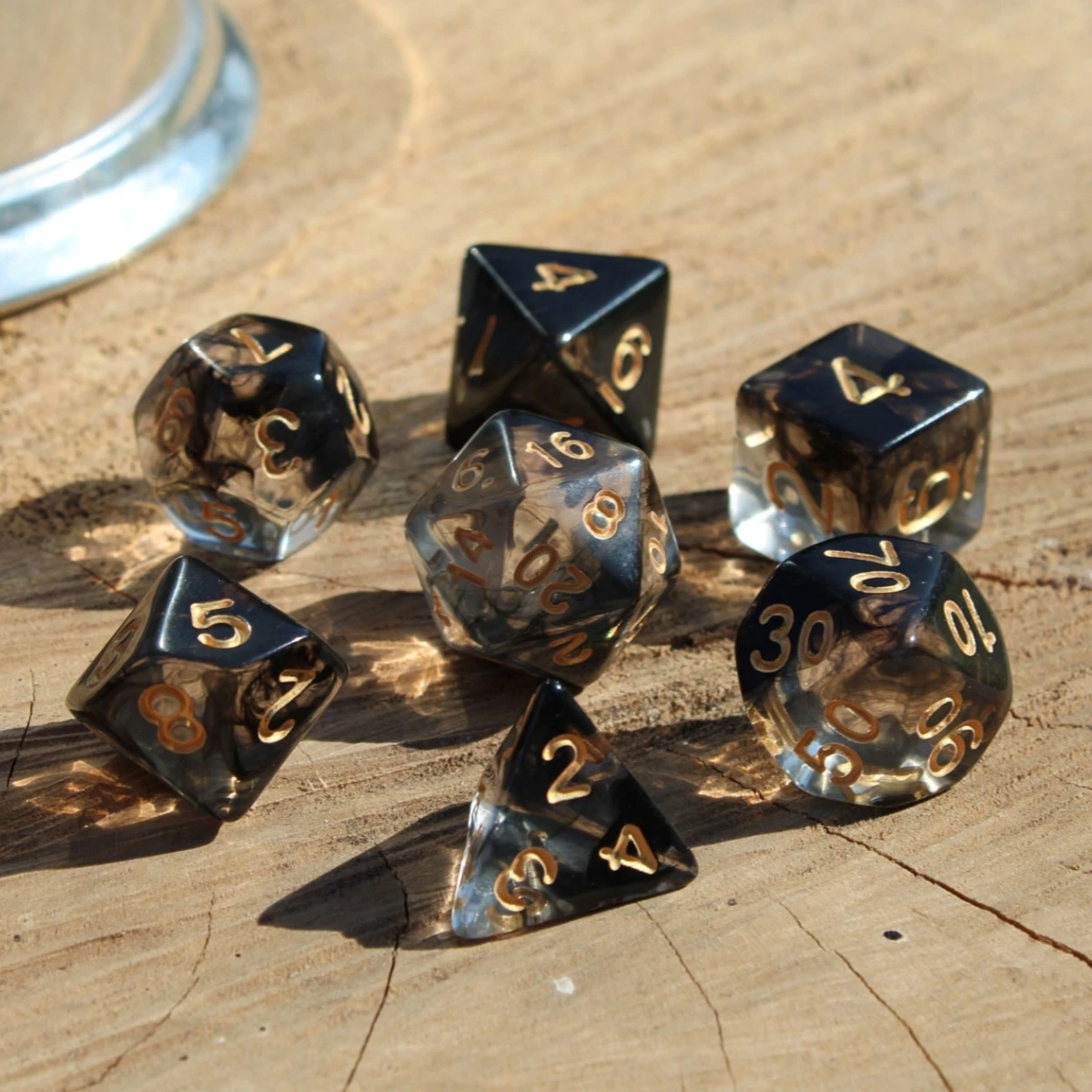 7Pcs/Set Black and Clear Dice for DND Dungeons and Dragons Table Games D&D RPG Tabletop Roleplaying