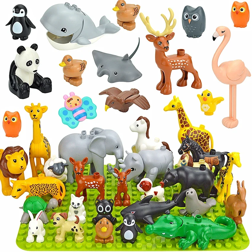 Duploes Bulk Big Size Animals Building Block  Large Bricks Farm Zoo Dolphin Rabbit Flaming Deer Lion Frog Tiger Giraffe Toys