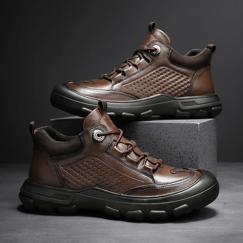 

2025 new plus size men's casual shoes, thick soled leather shoes, hand sewn loafers, fashionable men's shoes