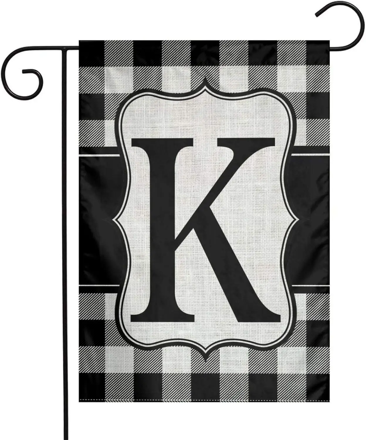 Monogram Initial K Burlap Garden Porch Lawn Flag Farmhouse Decorations Mailbox Decor Welcome Sign 12x18 Inch Small Mini Size Dou