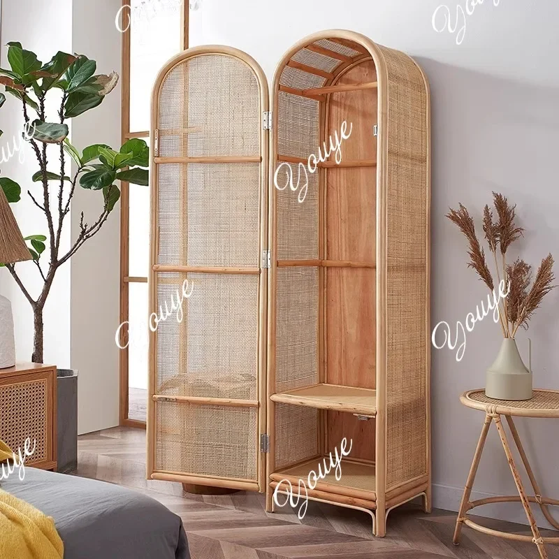 XM Nordic Rattan Single And Double Door Simple Wardrobe Home Bedroom Locker Hotel Cabinet Homestay Rattan Wardrobe