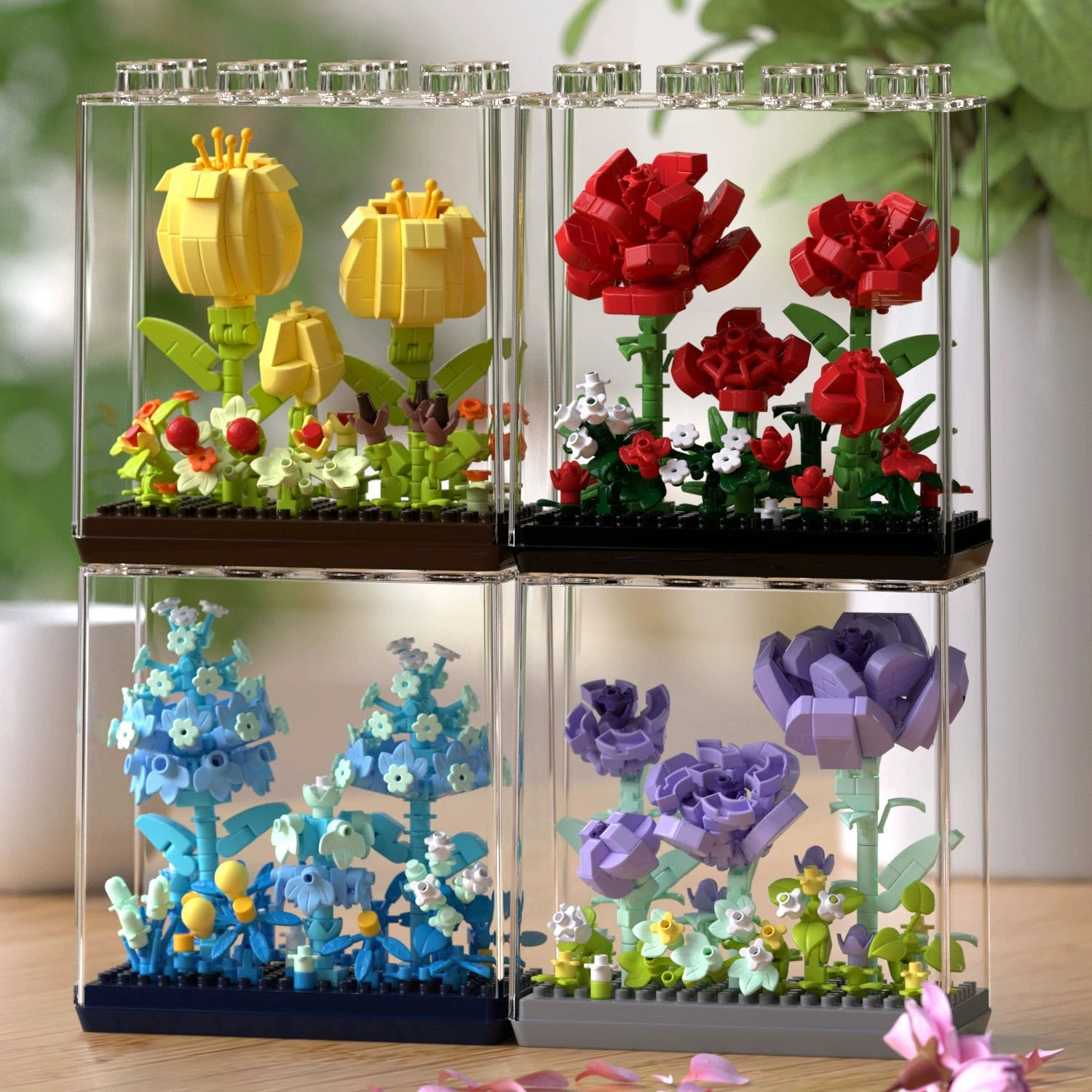 Caja de exhibición DIY, flor eterna, rosa inmortal en maceta, jardines de girasoles, bloques de construcción románticos, modelo de ladrillos, juegos para niños, Kits de juguetes