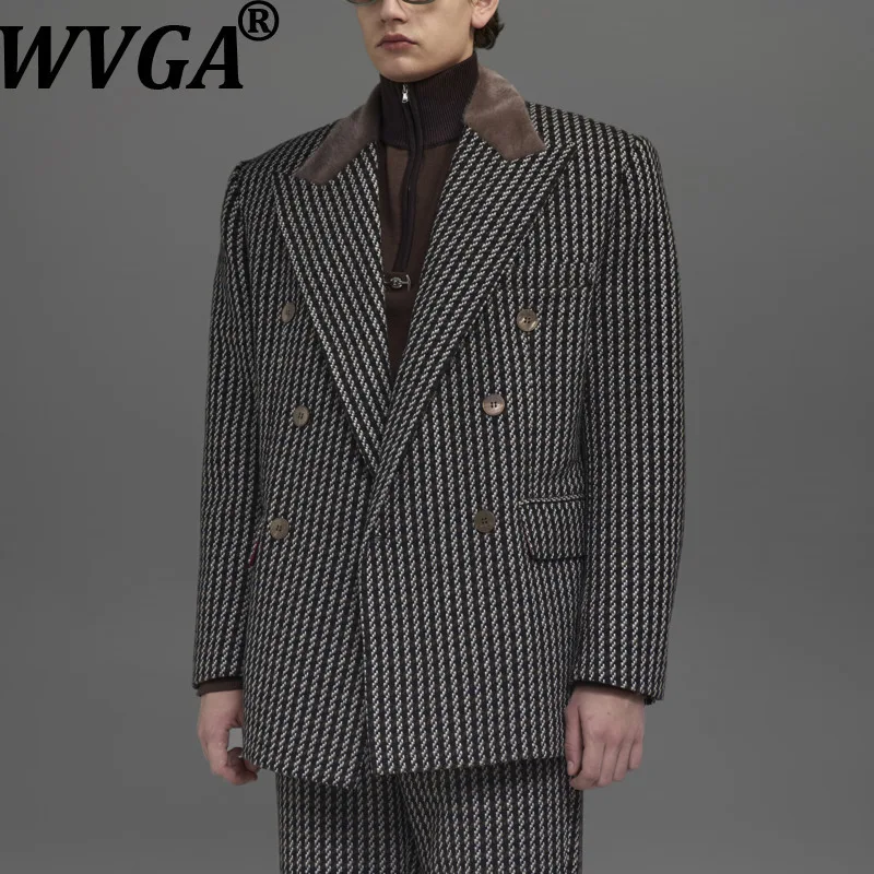 

WVGA Autumn Winter New Man High-End Houndstooth Turn-Down Collar Long Sleeve Blazer Niche Chic Casual Straight Suit Pants W14977