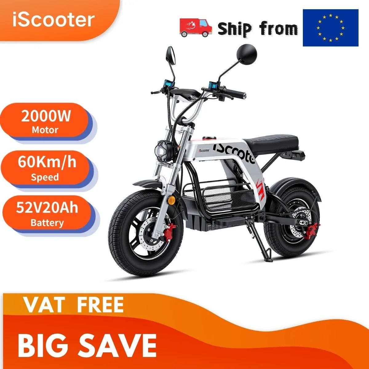 Image of Iscooter Dx5Pro Elektrofahrrad für Erwachsene 52V20Ah Batterie 100Km Reichweite 60Km/h Höchstgeschwindigkeit 17 Zoll Reifen Stoßdämpfer Offroad