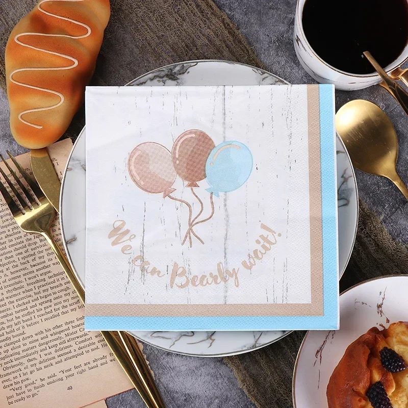 20pcs/Pac 2ply 33*33cm New Colorful Birthday Party Paper Napkins Bear Balloon Print Napkins Holiday Dress Up DIY Paper