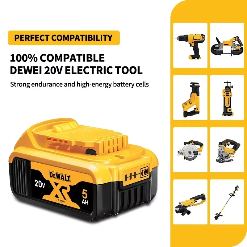 

For Dewalt 20V XR 5Ah Lithium Ion Rechargeable Battery DCB205 Compatible with Cordless Power Tools Portable Charger Set