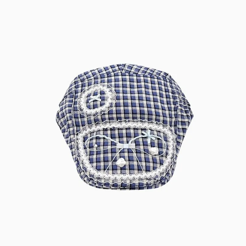 Japanese Sweet Y2k Bow Plaid Forward Hat Women Spring and Summer Casual Versatile Lace Pearl Literary Sunshade Painter Cap