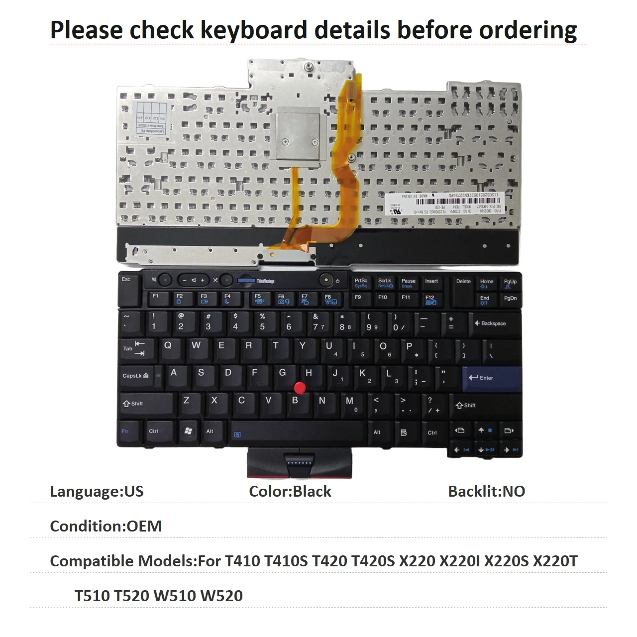 New US Language  Keyboard For Lenovo Thinkpad T410 T410S T420 T420S X220 X220I X220S X220T T510 T520 W510 W520