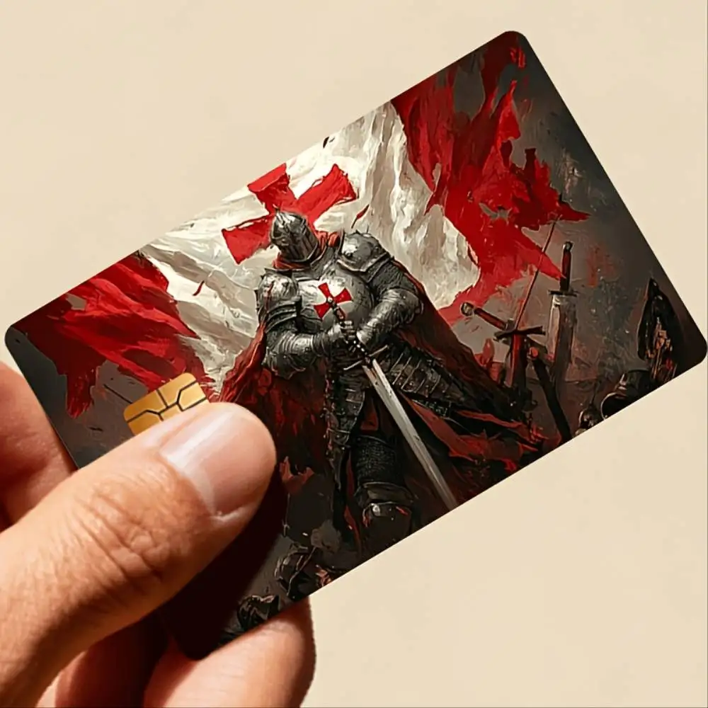 Medieval Knight Crusader Pattern Credit Card Sticker Bubble Free High Quality PVC Decal For EBT Debit Transit Small Chip Cards