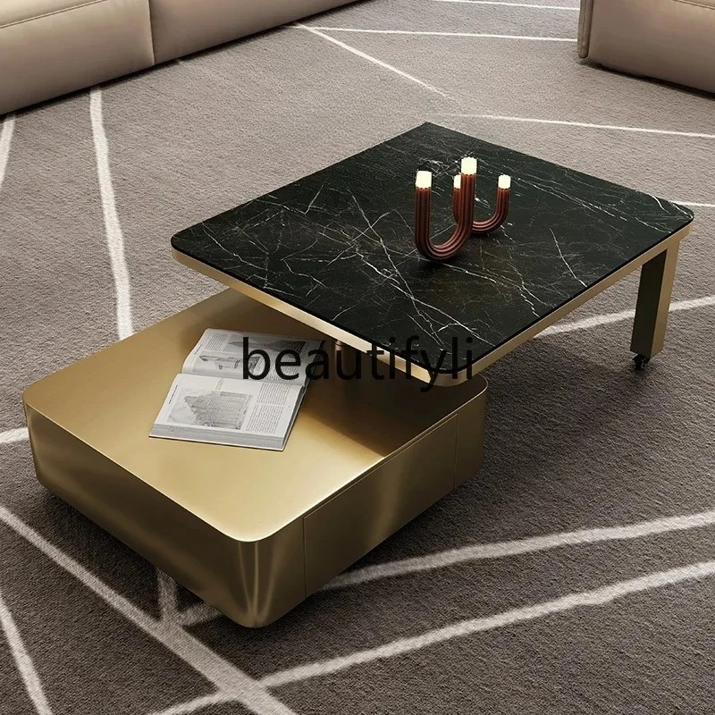 

New Modern Minimalist Light Luxury Small Apartment Coffee Table Folding Mobile Multifunctional Marble