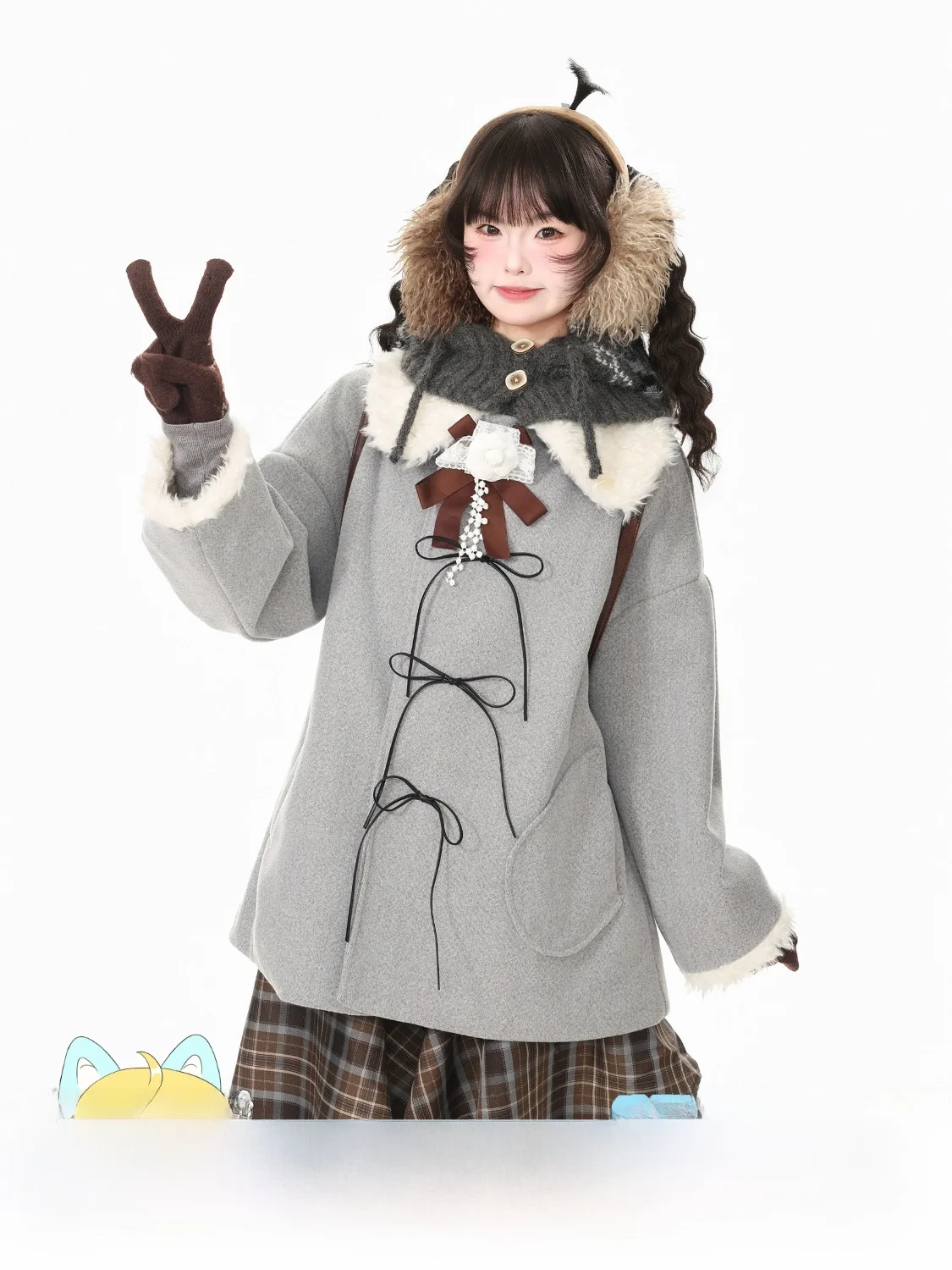 Blue Ghost Park Languid Park Sweet Sister Woolen Coat Half Skirt College Style Two-Piece Set Women's Autumn Collection