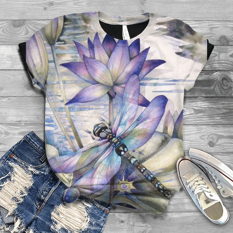 

Summer Dragonfly 3D Printed Women's Fashion T-shirt Short Sleeve Women's