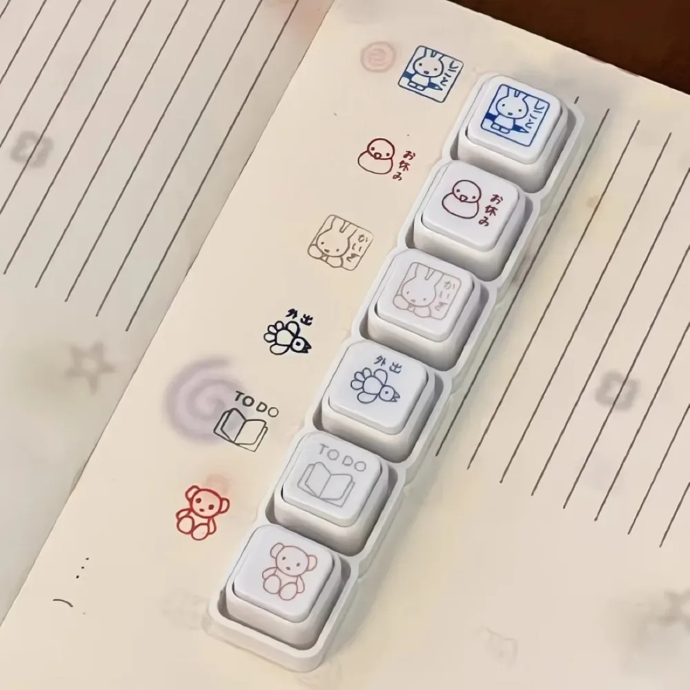 Miffy Rabbit 6‑in‑1 Press Seal Stamp Kawaii Cartoon Bunny Pattern Self‑Inking Stamp DIY Scrapbook Planner Decor Stationery Kids