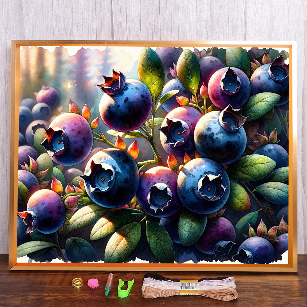 

Fruit Blueberry Printed Cross Stitch Complete Kit Embroidery Handmade Hobby Sewing Needlework Magic Home Decor For Adults