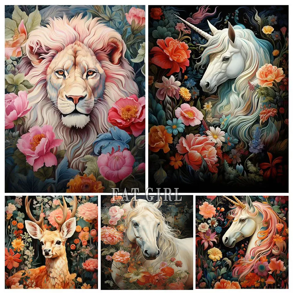 Animal Flower 5D Diamond Painting Kit Unicorn Diamond Embroidery DIY Lion Landscape Rhinestone Cross stitch Home Decoration D94