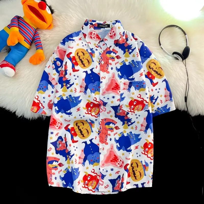 Daisy Printed Hawaiian Beach Shirt for Men 2020 Summer Short Sleeve 3XL Aloha Shirts Mens Holiday Vacation Clothing Chemise