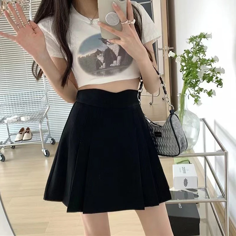 Korean Suit Pleated Mini Skirts Women College Style Girls High Waist A Line Short Skirts Woman Streetwear Zipper Student Skirt