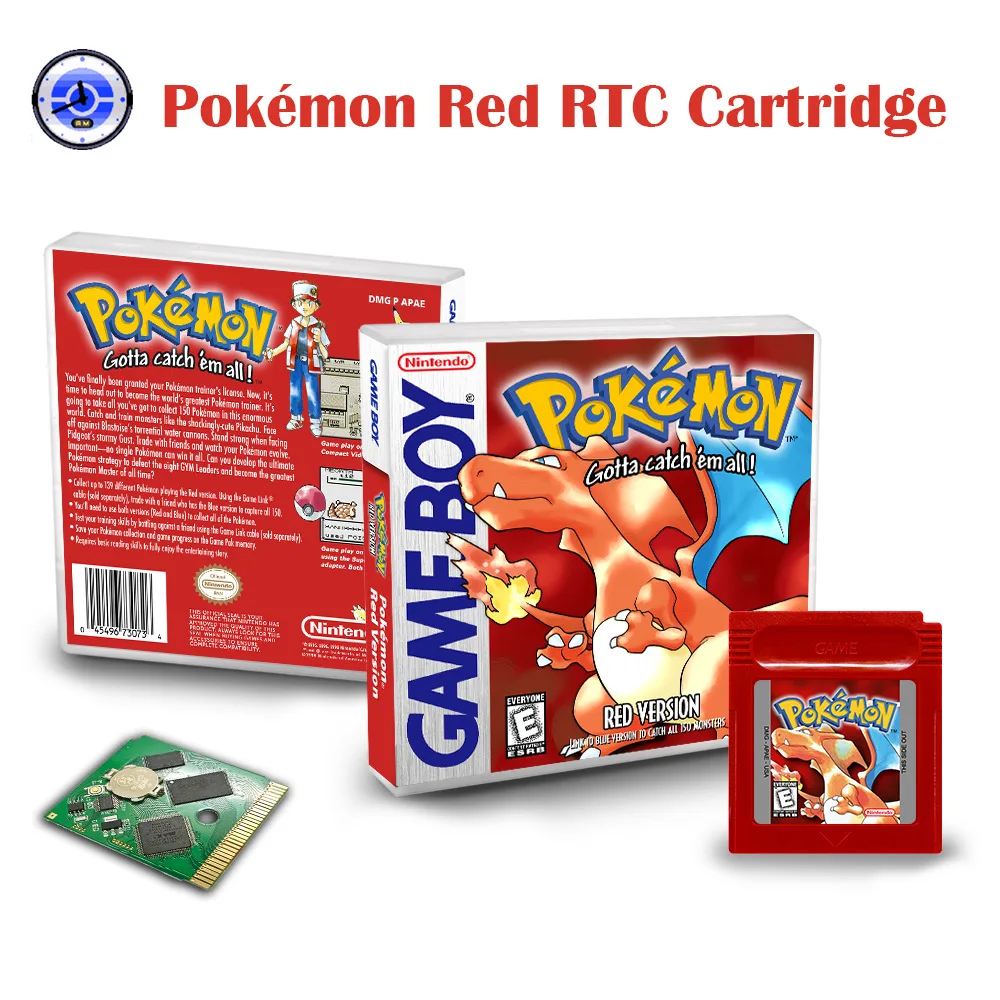 GBC 게임 카드 RTC 박스 영어 포켓몬 GB 포켓몬, 레드, 옐로우, 블루, 그린, 골드 및 실버 게임 카드, 미국 버전