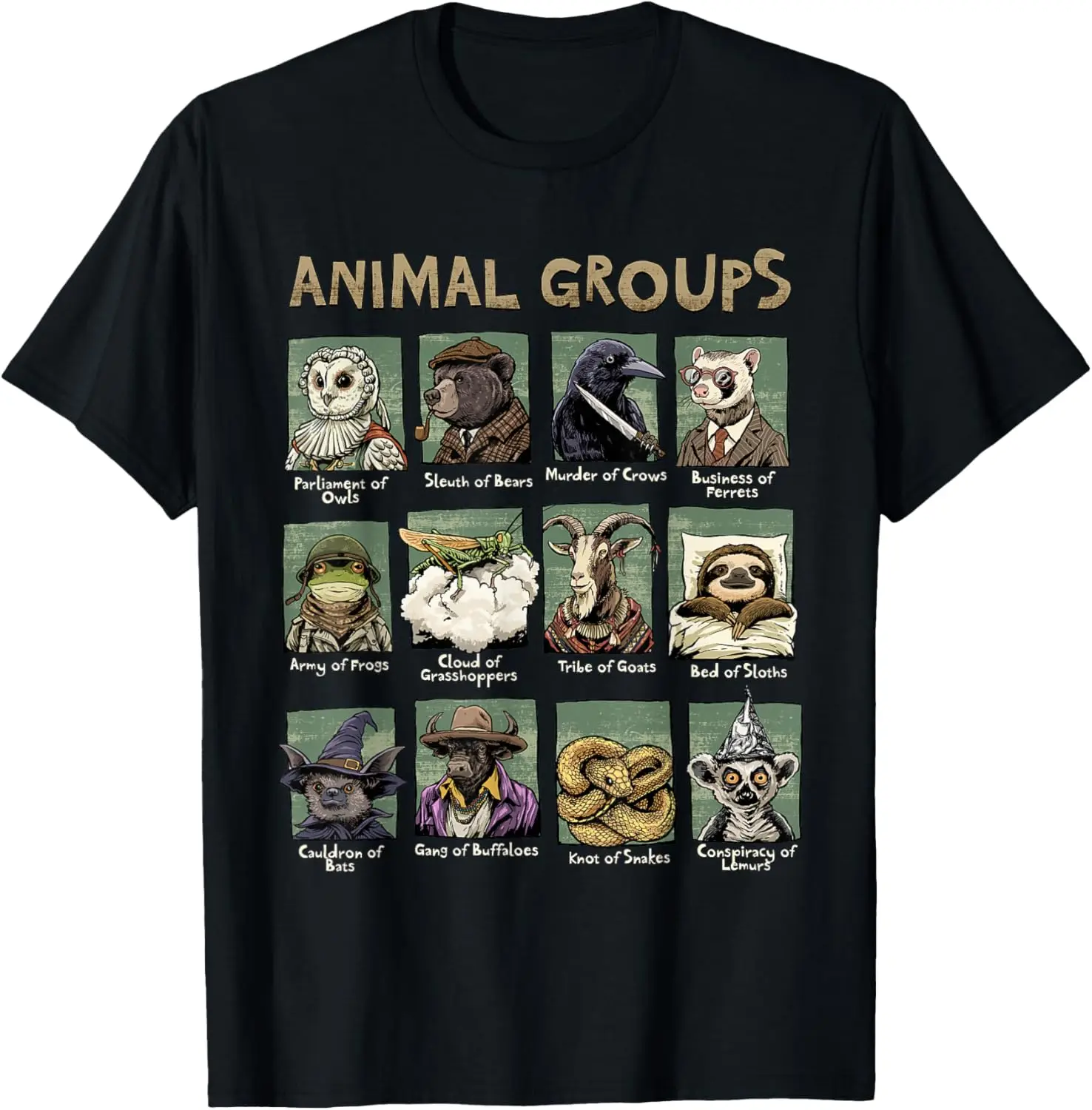 Animal Groups Unveiled - Educational Wildlife Design T-Shirt 100% Cotton Trendy Y2K Short-Sleeve Tee – Soft, Quick-Drying, & Moisture-Wicking; Ideal for Sports or Casual Wear; Great Gift for Christmas or Halloween. Environmental.