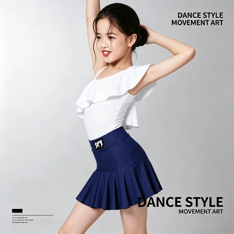 Girls Latin Dance Outfit Summer Elegant Training Dress Ballroom Samba Practice Costume Kids Stage Performance Dancing DanceWear