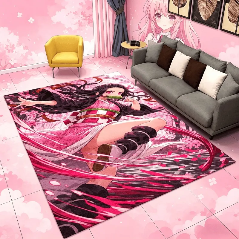 Cartoon Demon Slayer Anime Kamado Nezuko Tanjirou Teppich für Spielzimmer, Schlafzimmer, Wohnzimmer, Sofa, Zuhause, rutschfeste Bodenmatte für Kinder