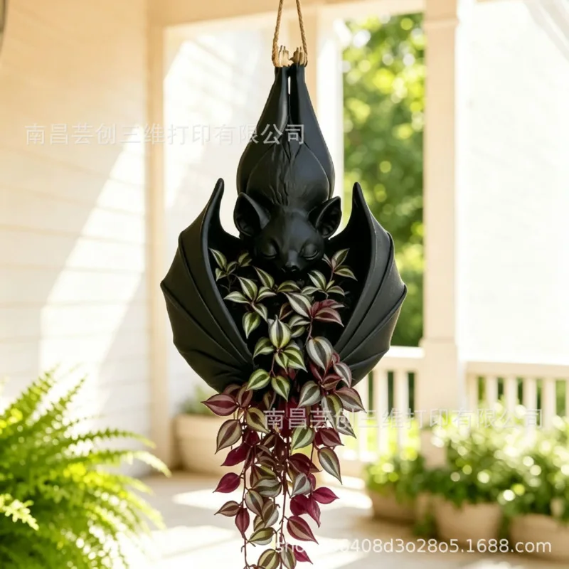 Hanging Bat Plant Pot 3D, Printed Planter Gothic Wall Holder, Indoor Outdoor Garden Succulent Flower, Basket Halloween Decor
