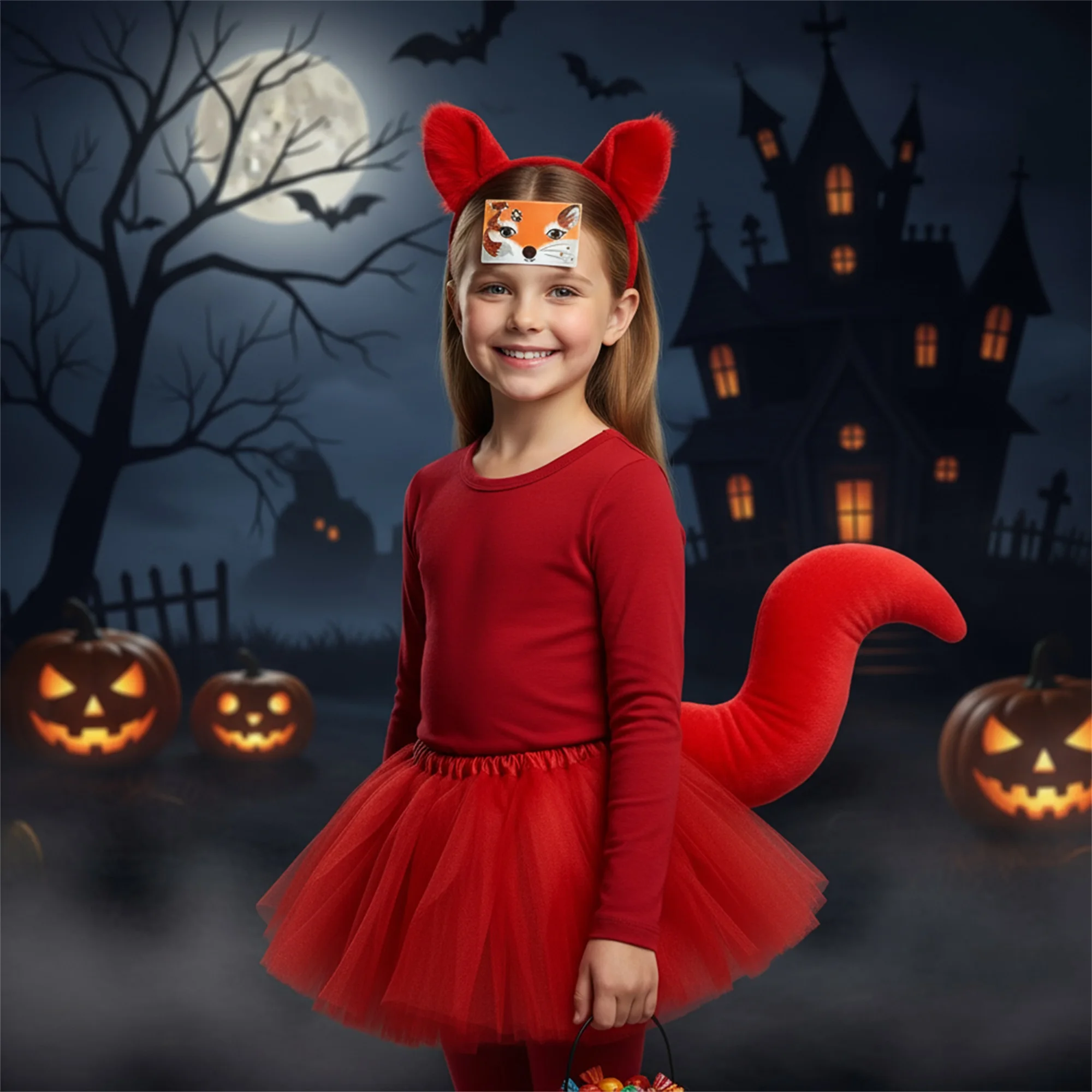 

Детский костюм лисы, комплект из 4 предметов, юбка-пачка с повязкой на голову и наклейкой на лицо — идеально подходит для фэнтезийных вечеринок и косплея