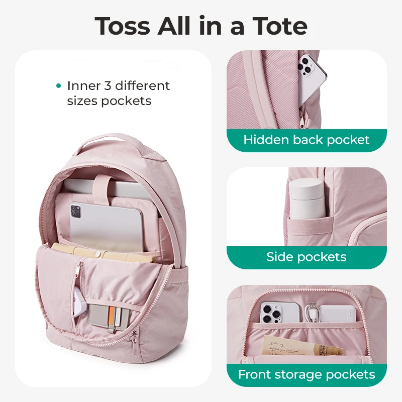 BAGSMART School Backpack for Girl Waterproof Nylon Large Laptop Backpack Lightweight Simple College University Travel School Bag