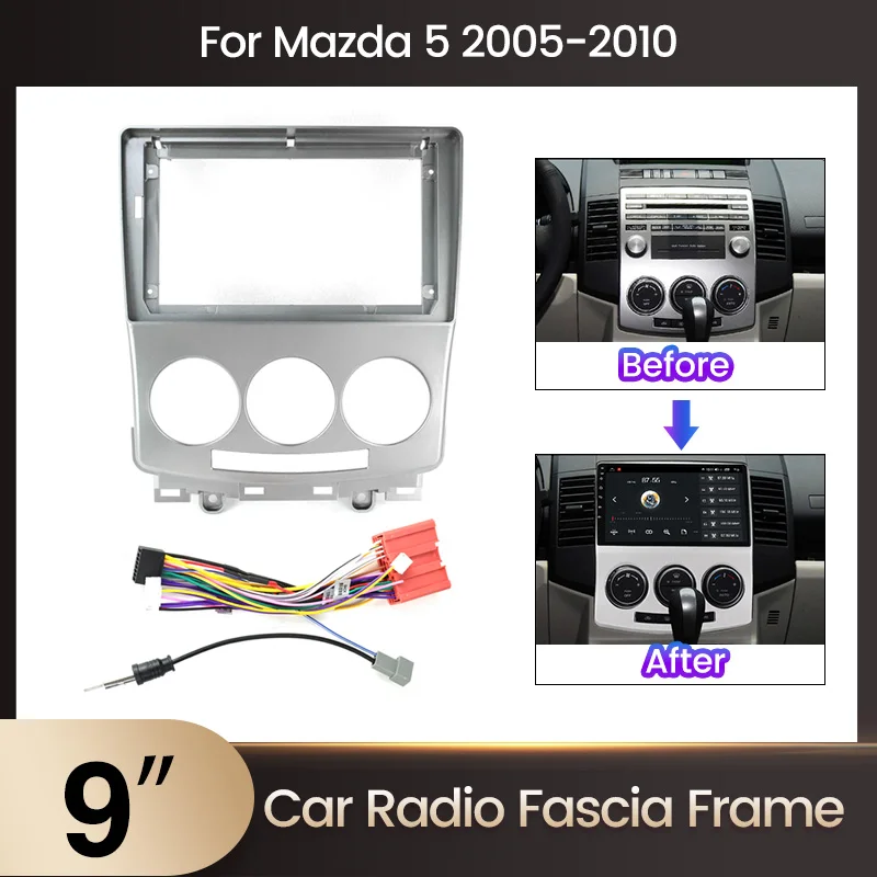 9inch Car Radio Frame Fascia 16Pin Power Cable Canbus Box for Mazda 5 2005-2010 No CD Radio Frame Panel 2 Din Head Unit