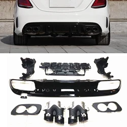 Rear Bumper Diffuser Lip Splitter & Exhaust Muffler Pipe For Mercedes Benz C Class W205 AMG Sedan 2015-2021 C43 Style