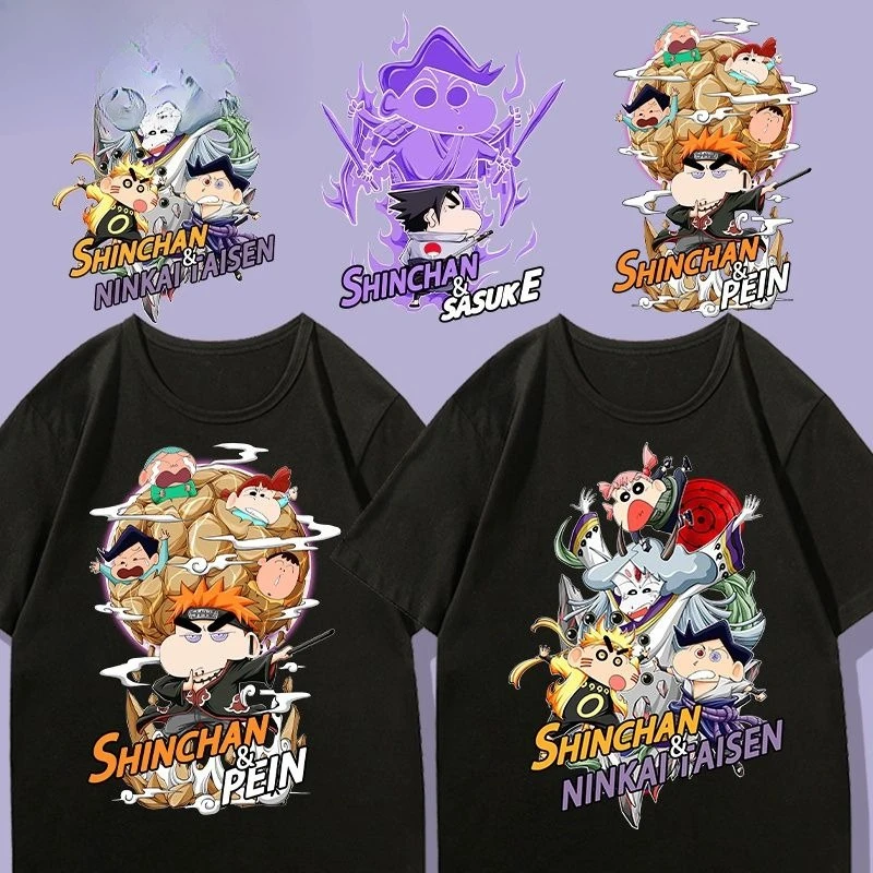 

Crayon Shin-chan Joint Naruto T-shirt Men's Animation Short-sleeved Design Sense Niche Top Pure Cotton Summer