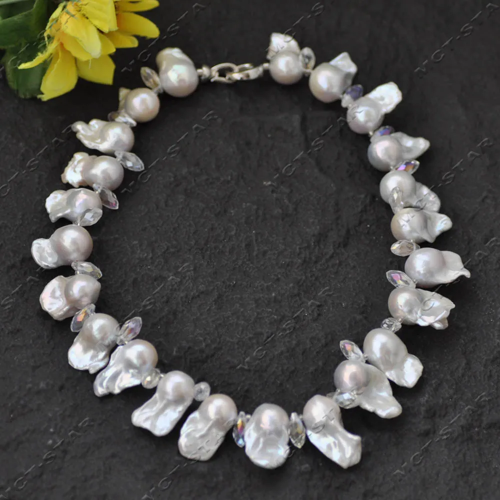 Z13975 18'' 28mm White Baroque KESHI Reborn Pearl Clean Drop Crystal Necklace Custom Jewelry