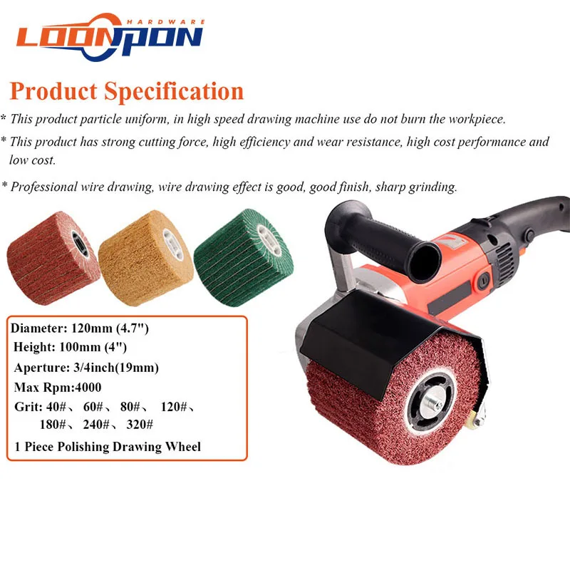 Loonpon Stainless Steel Polishing Wheel Metal Polish Abrasives Brush Roller Burnishing Tools 120x100x19mm