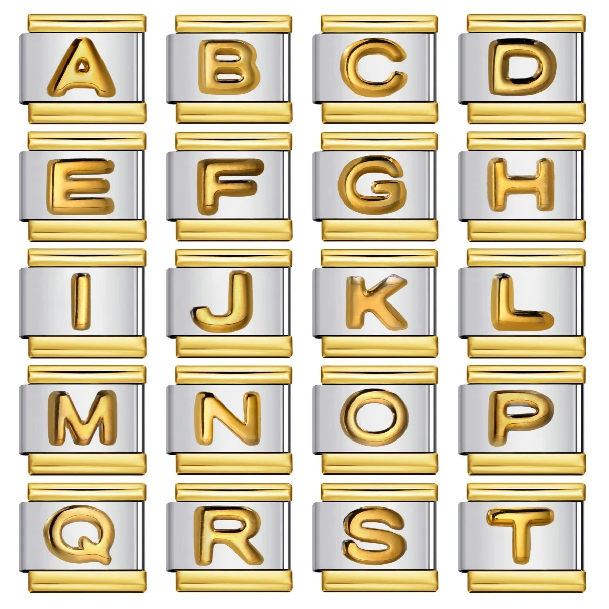 

Two-tone Convex Letter Italian Modular Bracelet Stainless Steel DIY Stretch Panel Strap Chain
