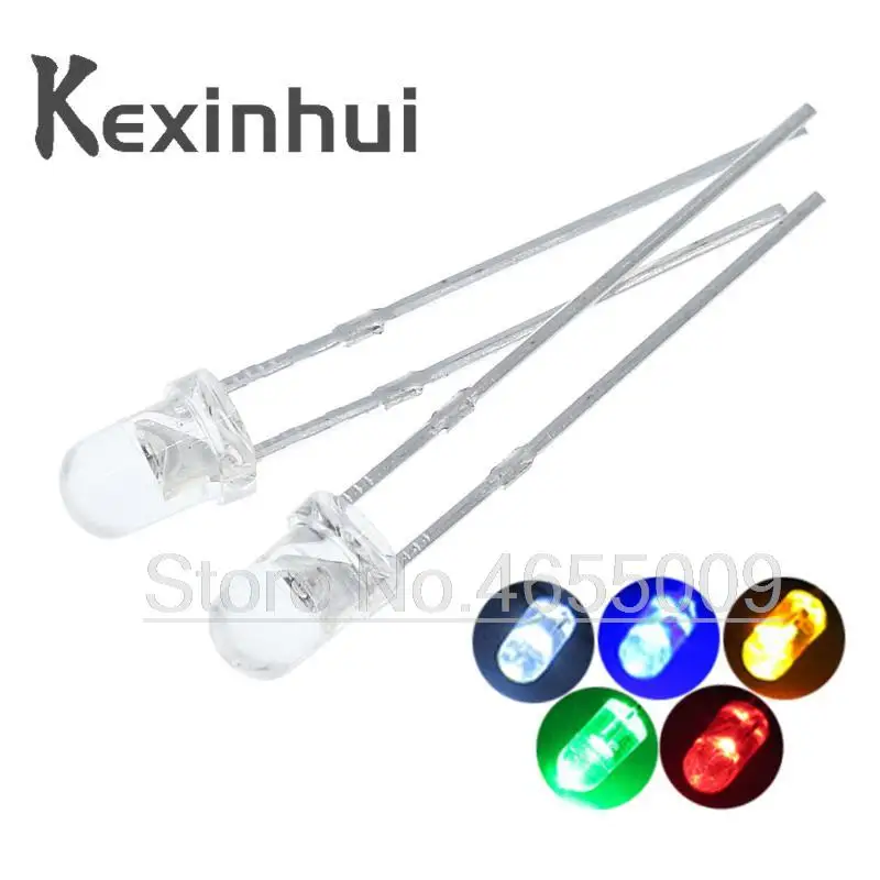 5Colors x20pcs =100pcs F3 Ultra Bright 3MM Round Water Clear Green/Yellow/Blue/White/Red LED Light Lamp Emitting Diode Dides Kit