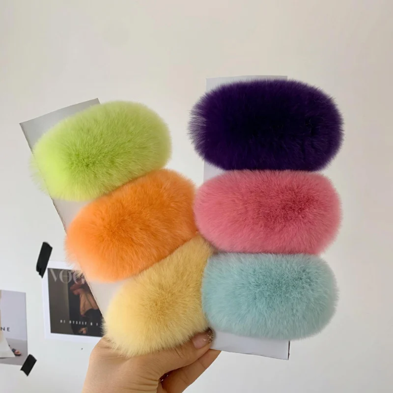 Autumn and Winter New Clip Furry Hairpin Korean Super Fairy Plush Hair Accessories Rex Rabbit Fur Super Cute Fur BB Side Clip