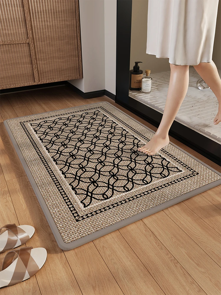 

New 2025 Anti-Slip Absorbent Linen-Like Batoom Mat Qui Dry Toilet Entrance Door Mat Home Use Carpet Floor Rug