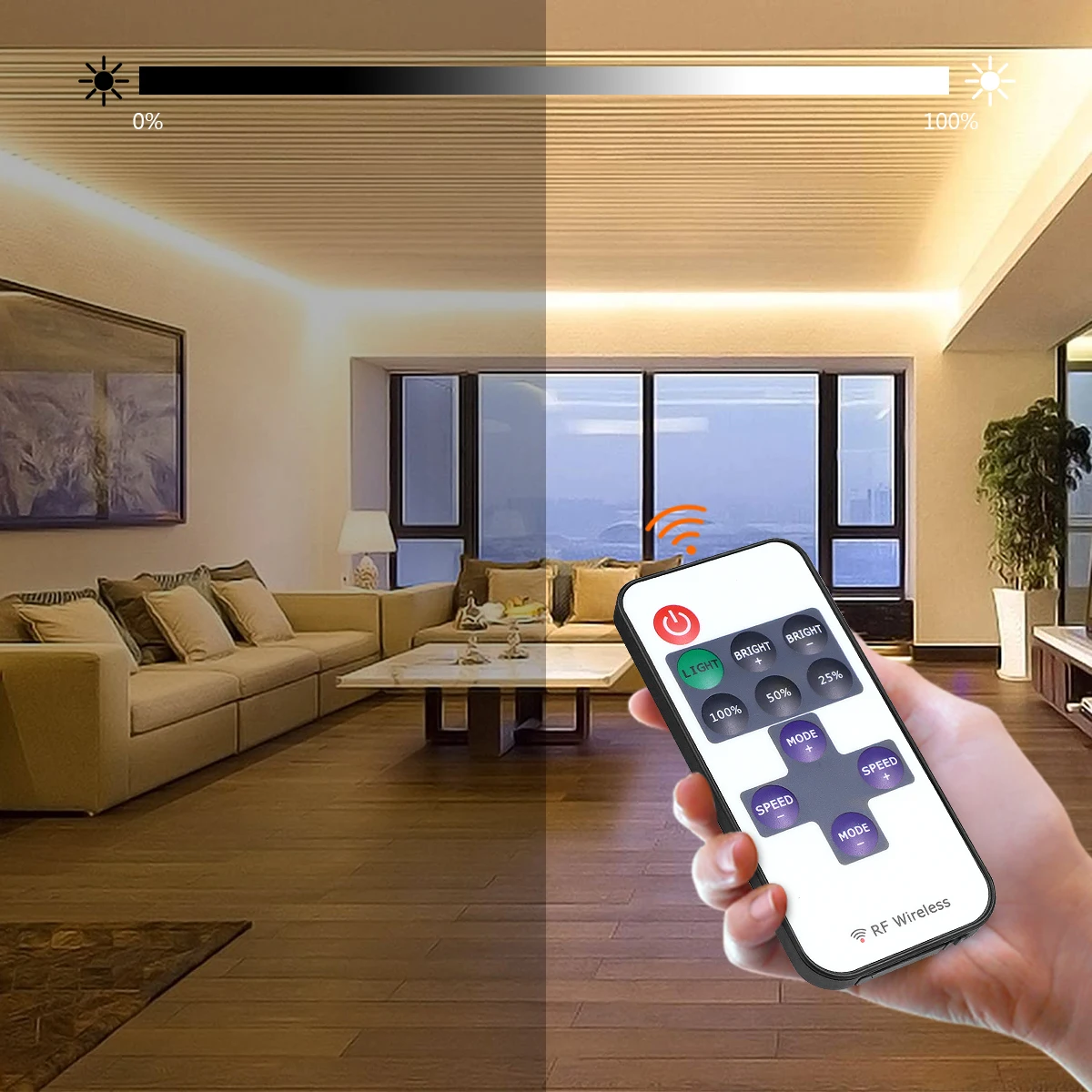 Dimmable LED Strip Lights With RF Remote Controller AC220V 110V To DC 12V Power Supply 2835 LED Strips Kitchen Lamp Waterproof