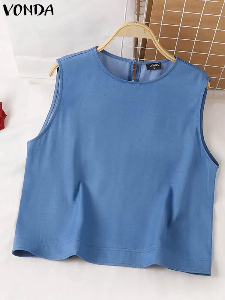 VONDA Women Tank Tops Summer Camis Fashion Sleeveless Solid Color Elegant Shirts 2024 Casual Loose Denim Tees Vintage Tanks