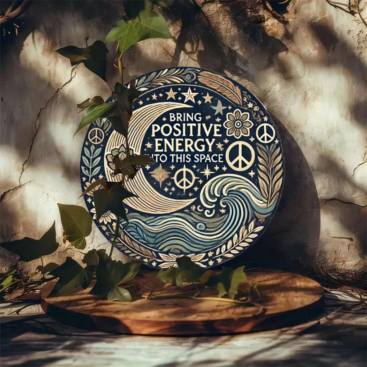 Positive Energy Iron Wall Art,Tin Metal Signs Home Décor 8x8 Aluminum Foil Carv