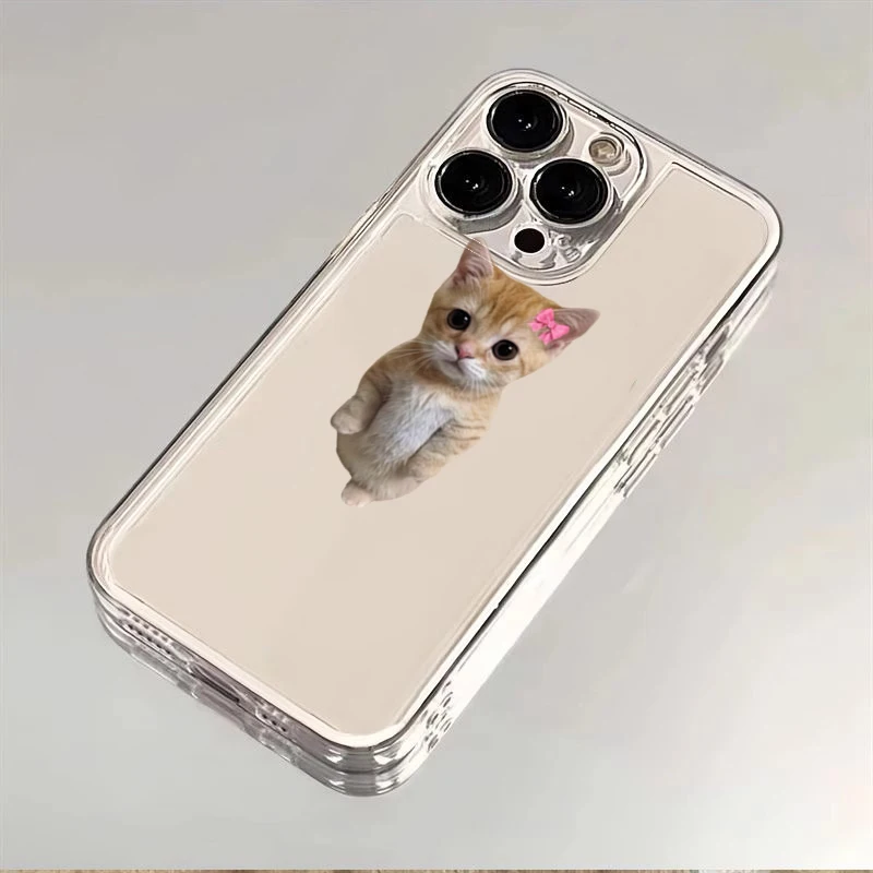 핑크 리본 작은 오렌지 고양이 투명 폰 케이스 샤오미 레드미 노트 14 13 12S 12 11 프로 플러스 4G 5G 14C 13C 소프트 클리어 커버
