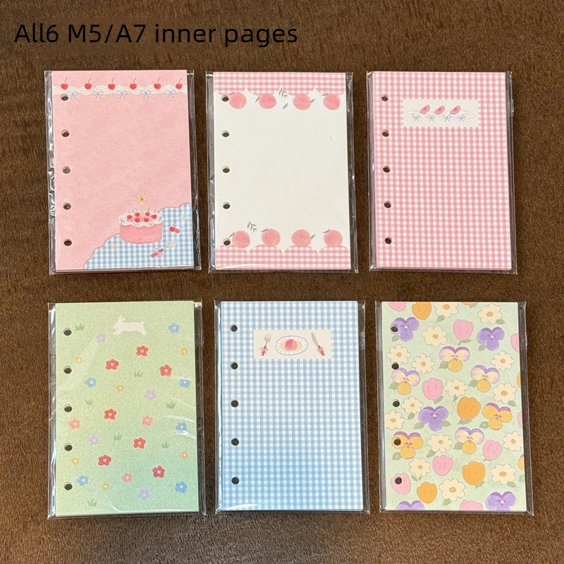 20Sheets M5/A7 Planner Inserts, Cute Creamy Peach & Bunny Checkered Design, Kawaii Pastel Notebook Refills Pages