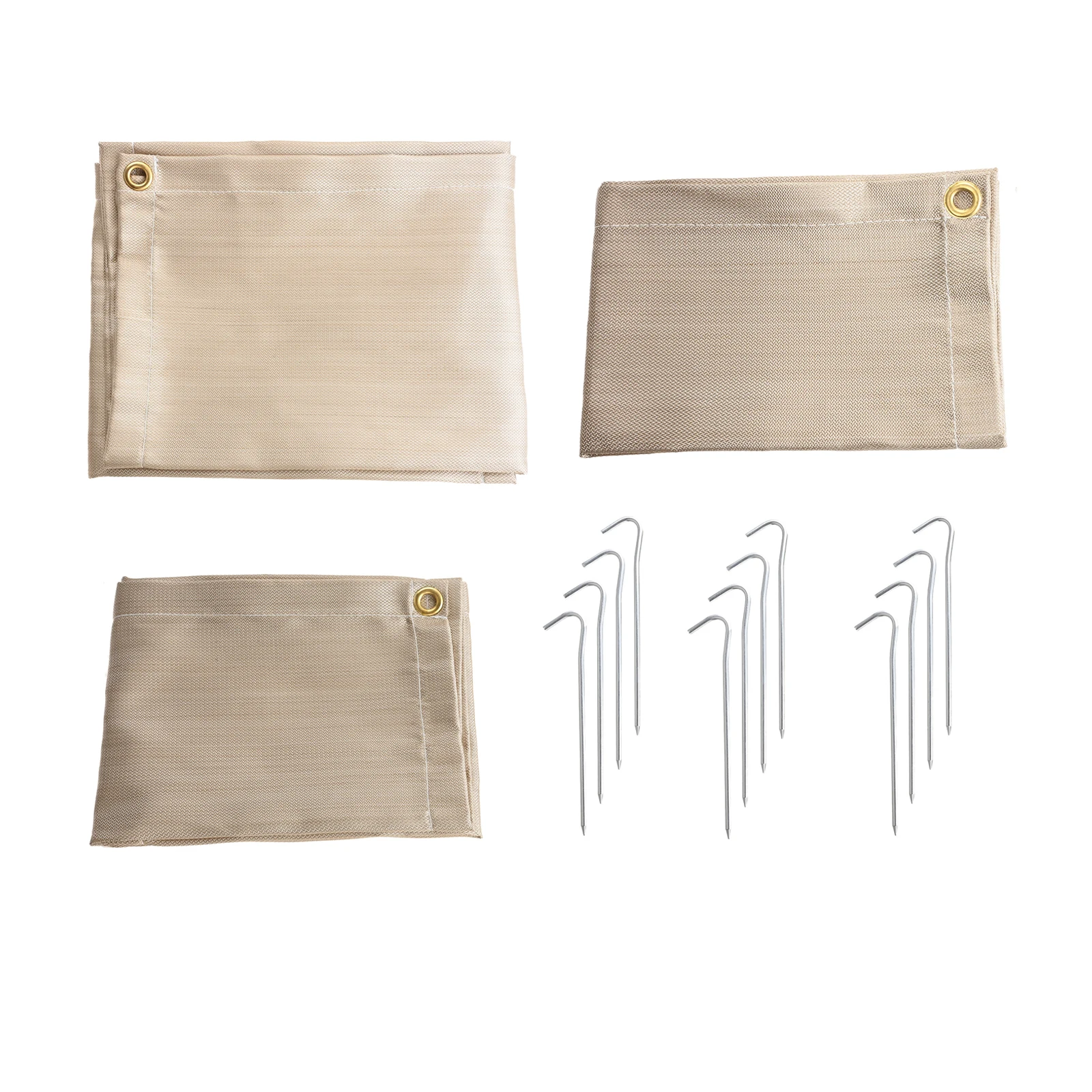 1Set Gold Mat With 4 Stakes 100x100/50x50/60x80cm Suitable for Indoor Fireplaces Welding Work and Outdoor BBQ Camping Fire Pits