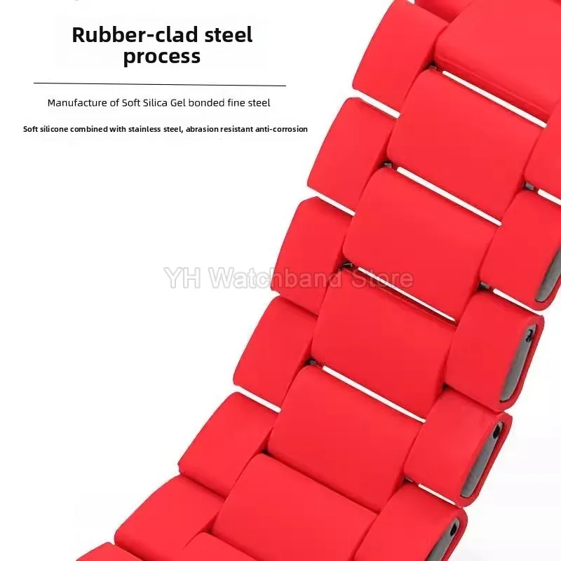 حزام ساعة من الفولاذ المطلي بالسيليكون لحزام الديزل RED MAGIC Dz7370 Dz7396 أحمر أسود 24 26 28 ملحقات مشبك ضغط مزدوج