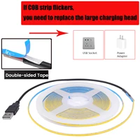 DC 5V USB COB Strip 3MM 5MM 8MM White/Pink/Red/White/Yellow/Ice Blue/Green Flexible Ribbon Rope Home Decor TV Backlight 6