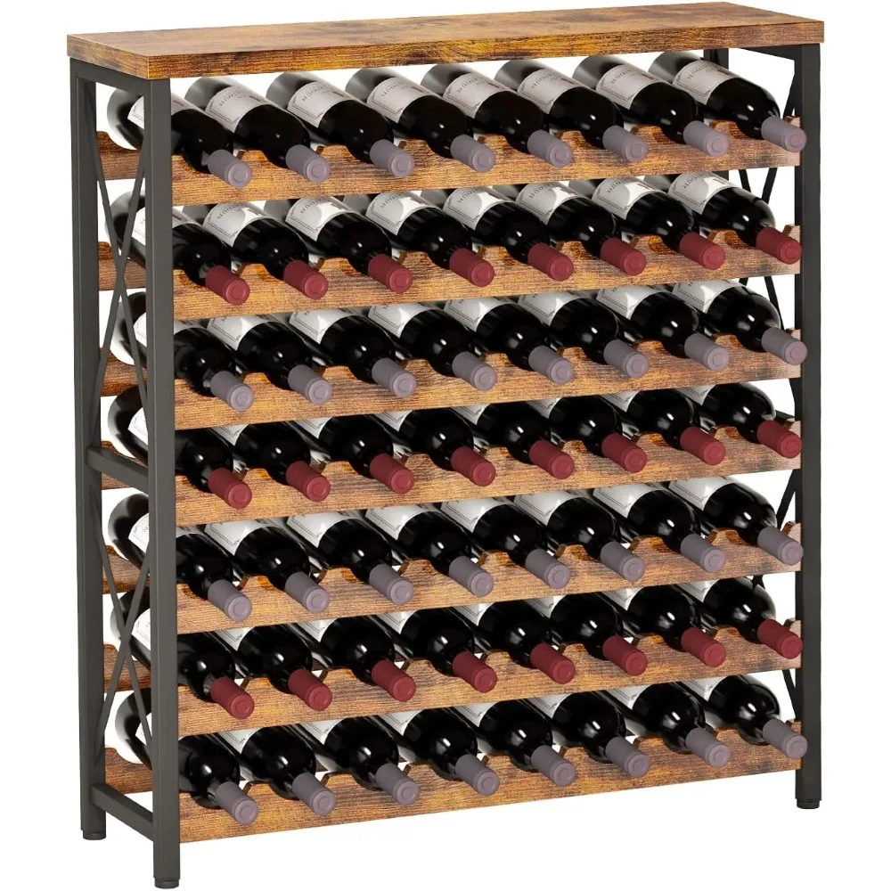 56-Bottle Freestanding Wine Rack, Wooden Wine Rack Storage Shelf, Stackable Wine Bottle Rack with Tabletop for Living Room