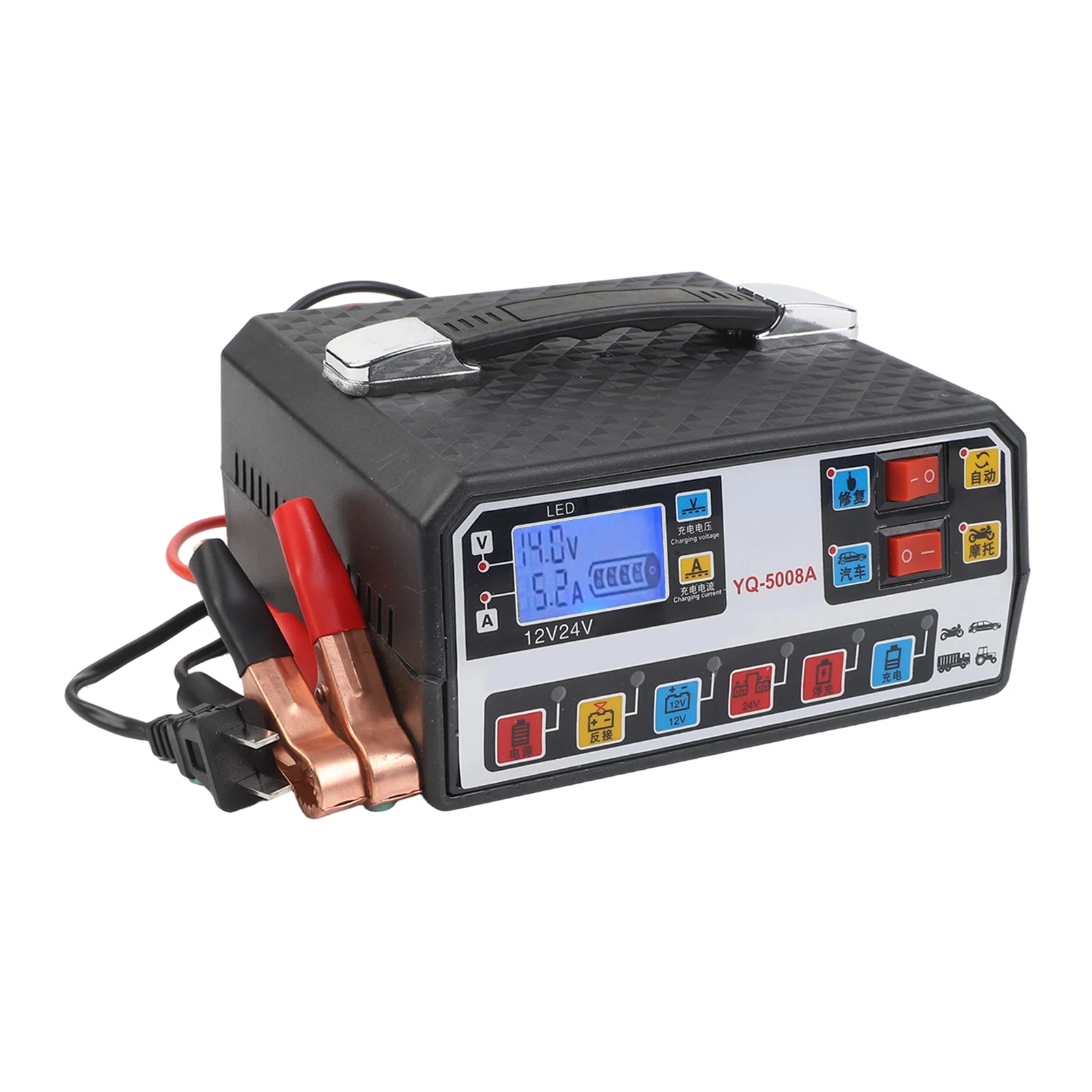 

Car Battery Charger 12V 24V 500A Intelligent Pulse Repair Technology with LCD Display and Reverse Connection Protection