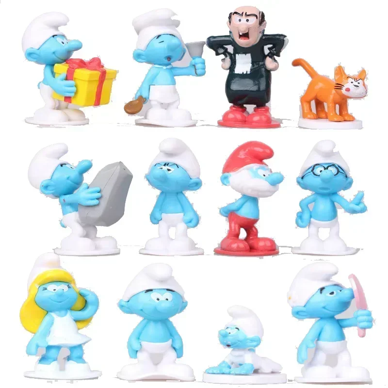 12pcs Anime Smurfs figure Disney Les Schtro Smurfette Blue Elf baby cake PVC model doll shape ornaments birthday gift