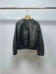 Chaqueta de piel auténtica para mujer, abrigo corto holgado de un solo pecho, prendas de vestir elegantes de locomotora, color negro, novedad de invierno, 2023